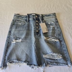 Velvet Distressed Denim Mini Skirt - Blue